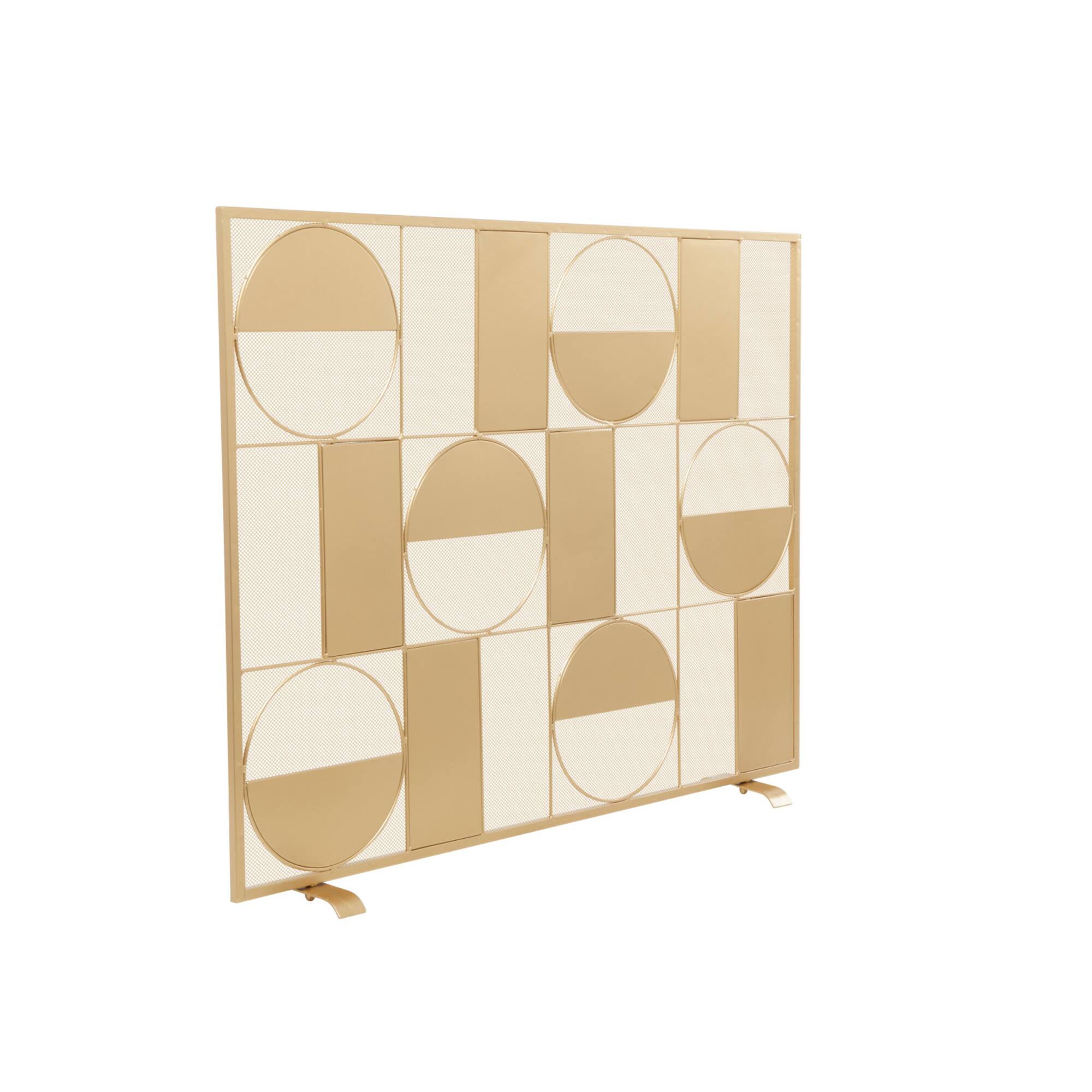 Gold Metal Contemporary Fireplace Screen, 32" x 40" x 6"